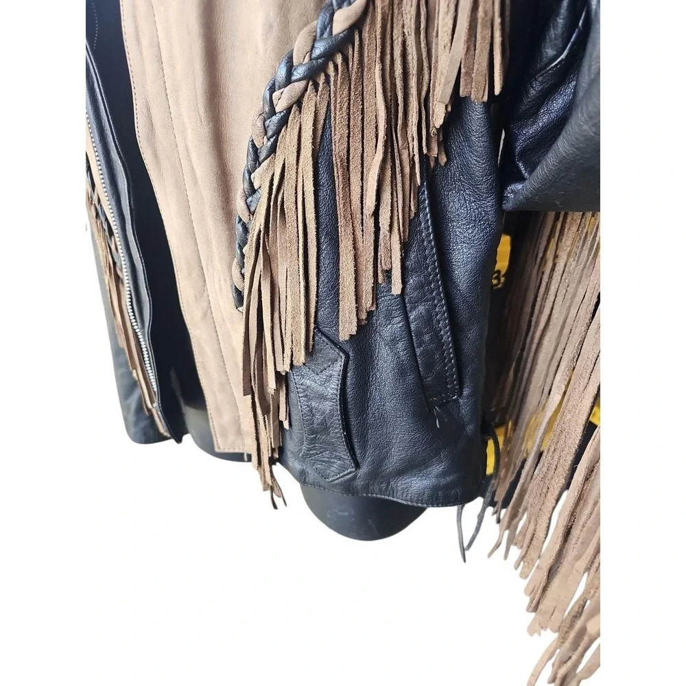Vintage 80s FMC Leather‎ Fringe Jacket - Western Biker Coat - Men's Large
